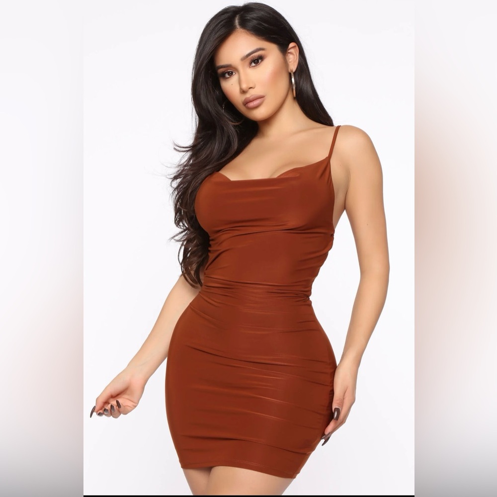 Brown mini scoop neck fashion nova dress